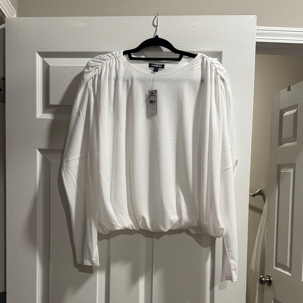 Express White Gathered Sleeve Blouse